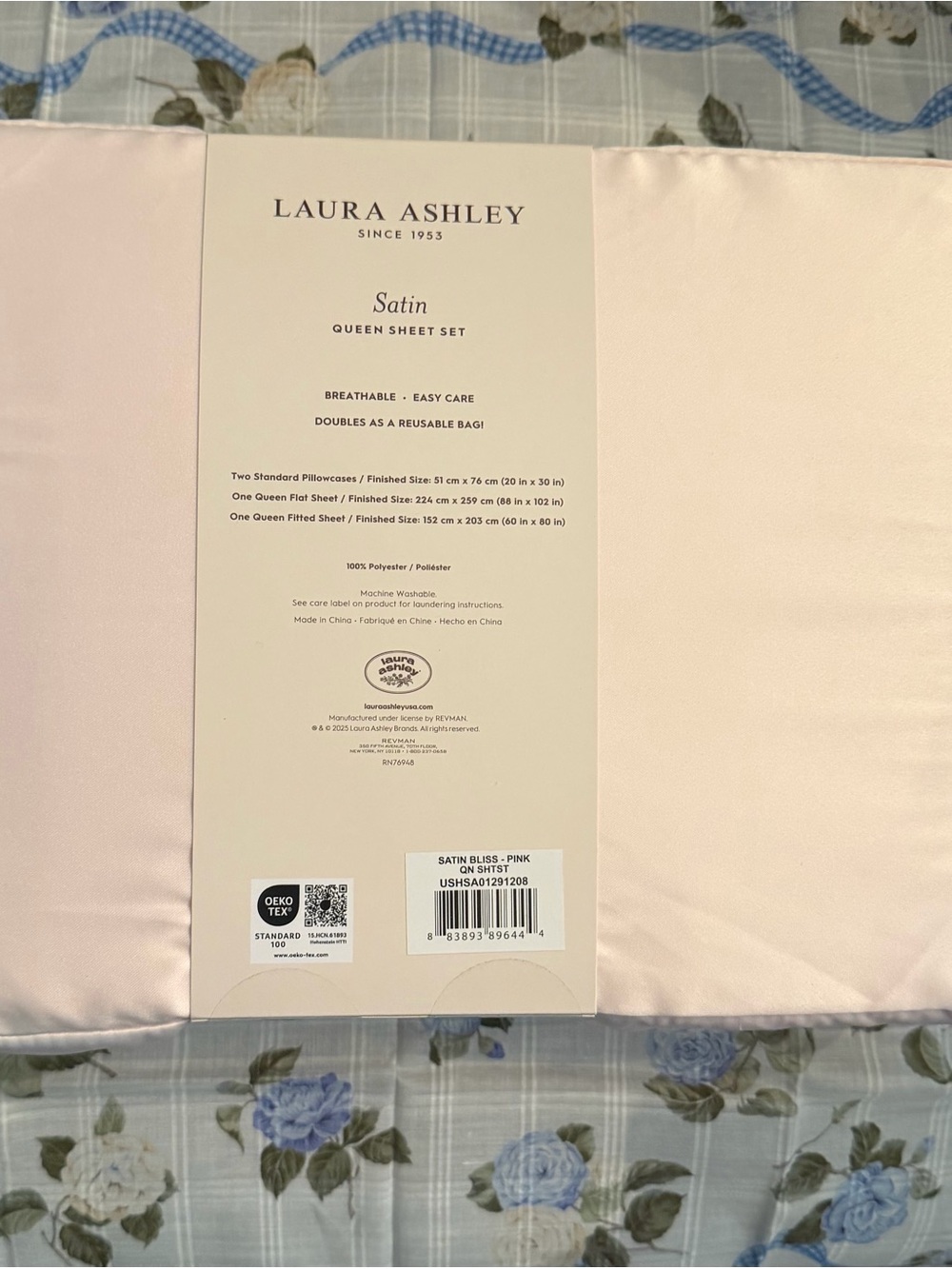 Satin Bliss Pale PINK Laura Ashley Queen Sheet Set - BONUS Storage Bag NWT - Picture 5 of 7